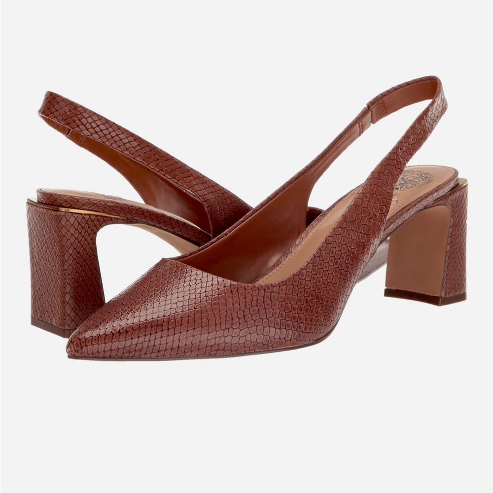 Vince Camuto Warm Caramel Textured Leather Slingback Pumps – Size 7